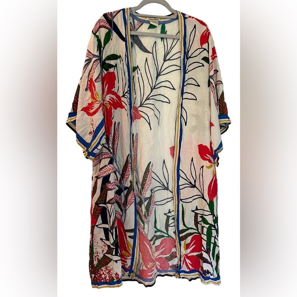 Flying Tomato Floral Kimono with Red and Green Accents